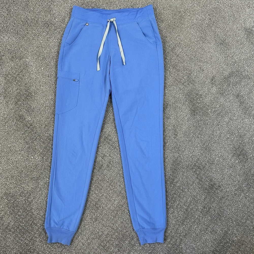 Figs Zamora Jogger Scrub Pants Women's Small Tall Blue 6-Pocket Yoga Waistband